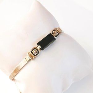 JEC 925 Black Stone Tension Bracelet 7" Sterling Silver  Bangle Jewelry